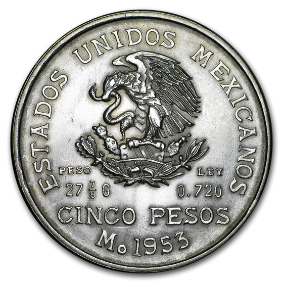 1953 Mexico Silver 5 Pesos Hidalgo BU (ASW .6431 oz) 1953 Mexico Silver 5 Pesos Hidalgo BU (ASW .6431 oz)